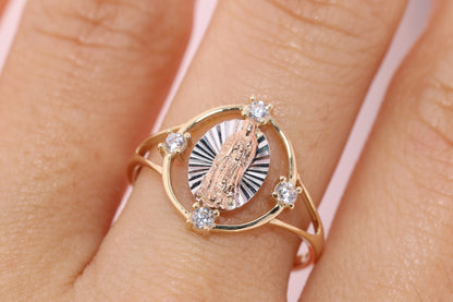 14k Solid Gold Virgin Mary Virgen Maria Lady Guadalupe Ring J