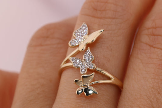 14k Two Tone Color Butterfly Ring H