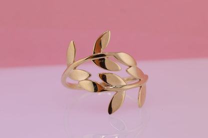 14K Solid Gold Olive Leaf Ring