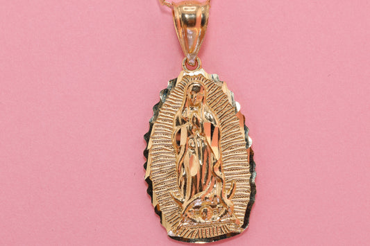 14k Solid Gold Virgin Mary Virgin Maria Lady Guadalupe Pendant R