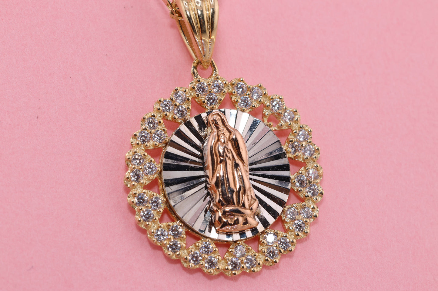 14k Solid Gold Virgin Mary Virgin Maria Lady Guadalupe Pendant P