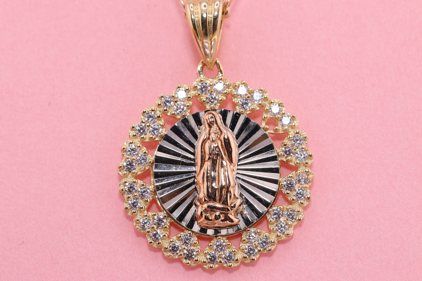 14k Solid Gold Virgin Mary Virgin Maria Lady Guadalupe Pendant P