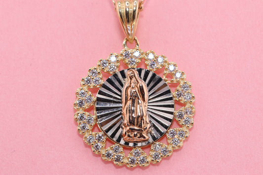 14k Solid Gold Virgin Mary Virgin  Maria Lady Guadalupe Pendant P