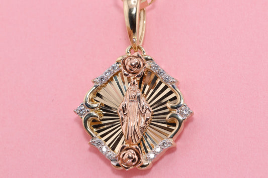 14k Solid Gold Virgin Mary Virgin Maria Lady Guadalupe Pendant L