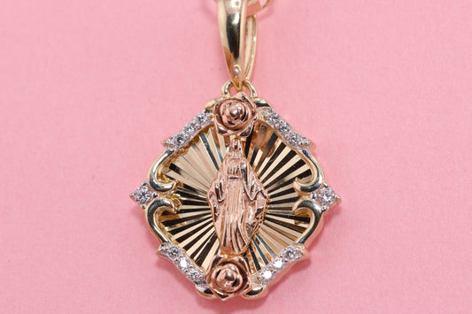 14k Solid Gold Virgin Mary Virgin Maria Lady Guadalupe Pendant L
