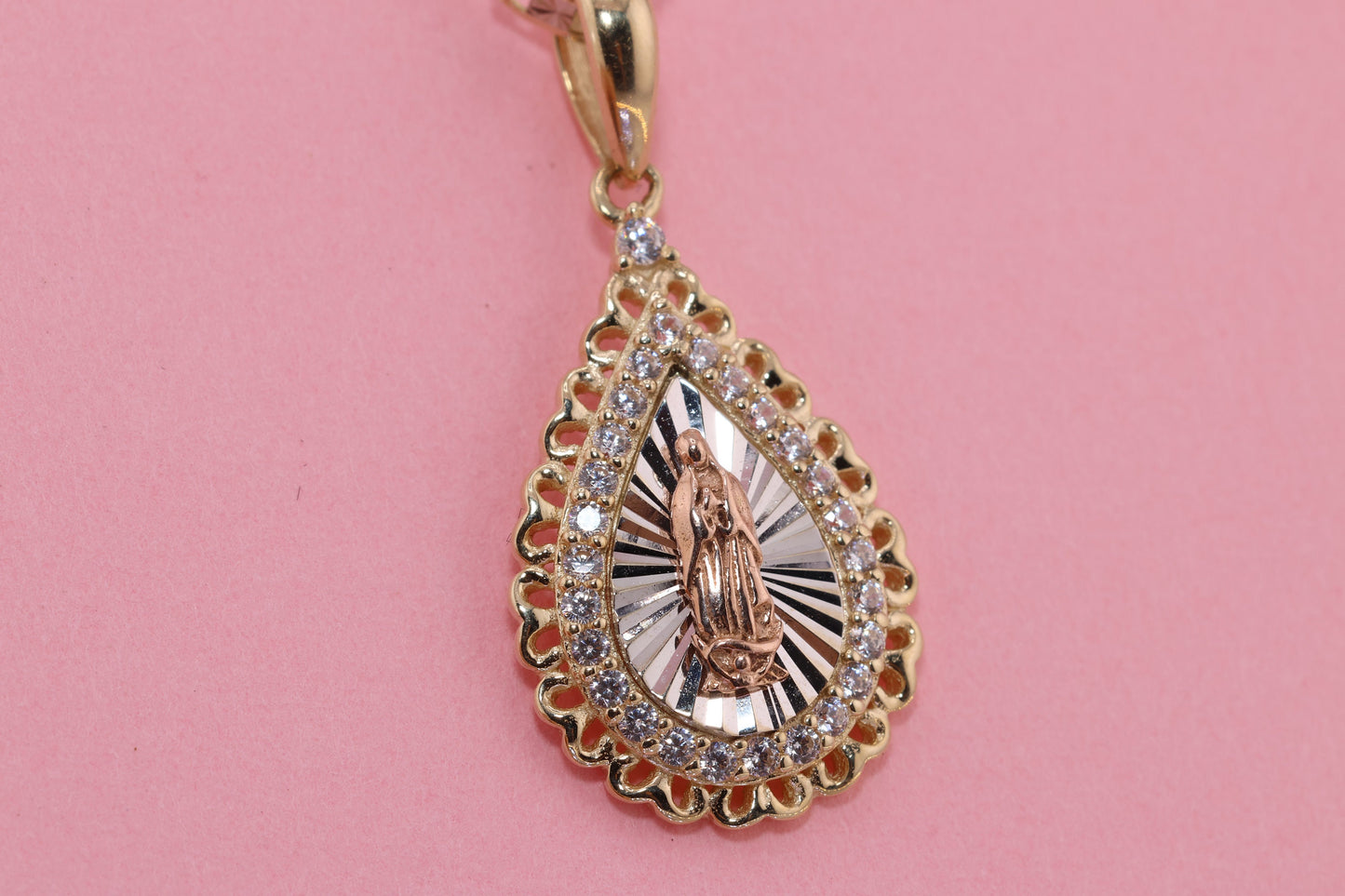 14k Solid Gold Virgin Mary Virgin Maria Lady Guadalupe Pendant K