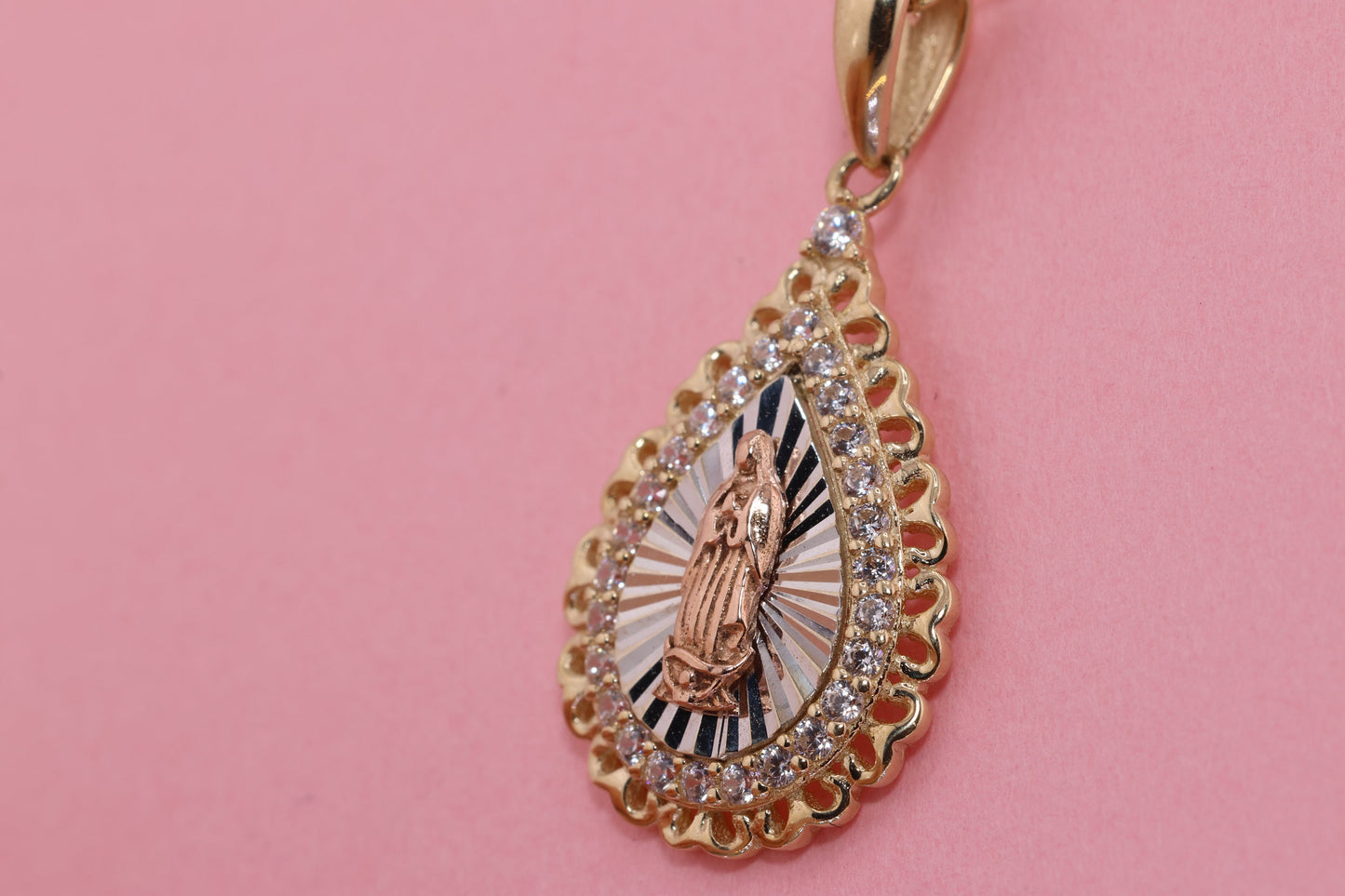 14k Solid Gold Virgin Mary Virgin Maria Lady Guadalupe Pendant K