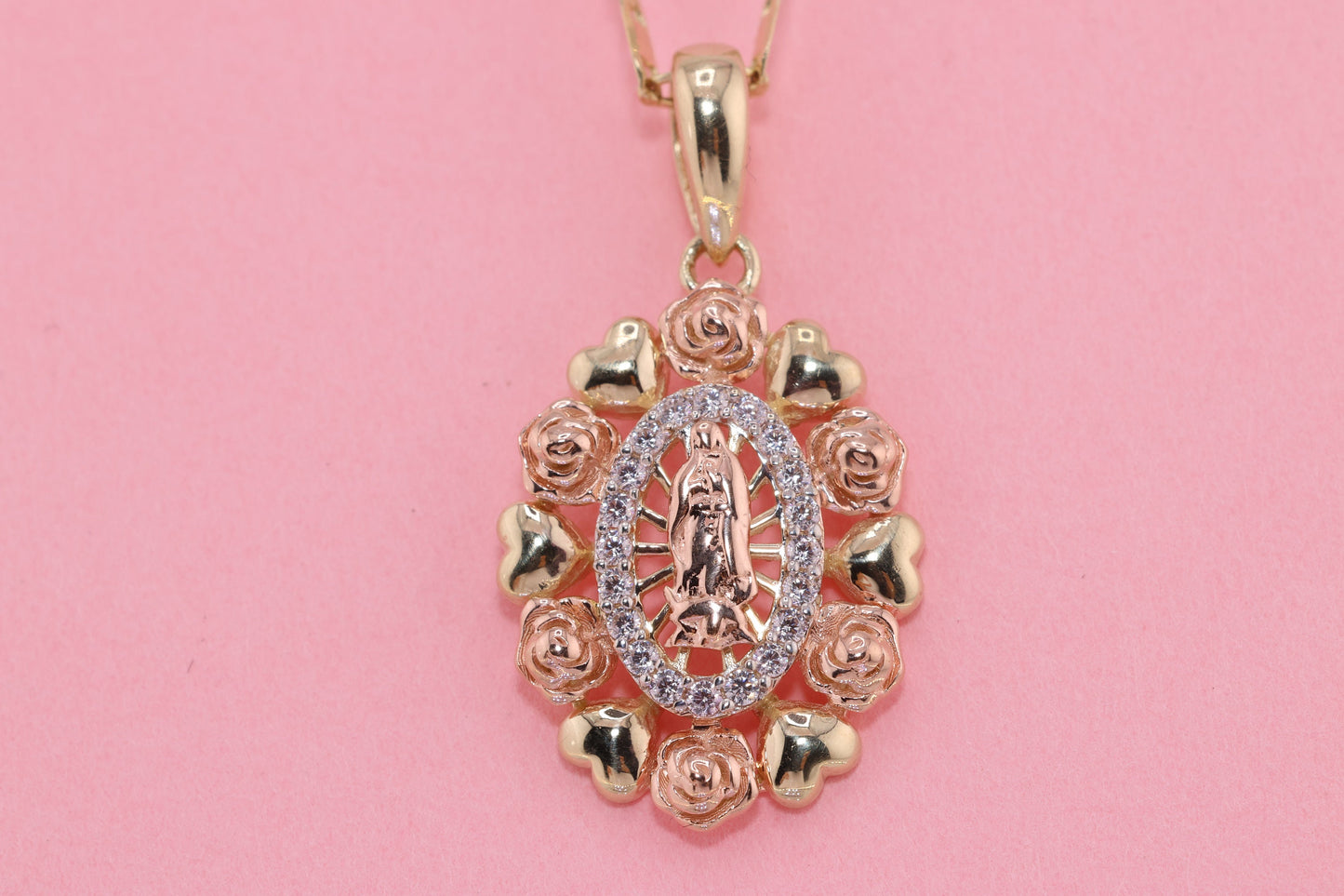 14k Solid Gold Virgin Mary Virgin Maria Lady Guadalupe Pendant I