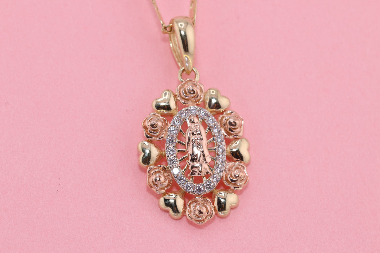 14k Solid Gold Virgin Mary Virgin Maria Lady Guadalupe Pendant I