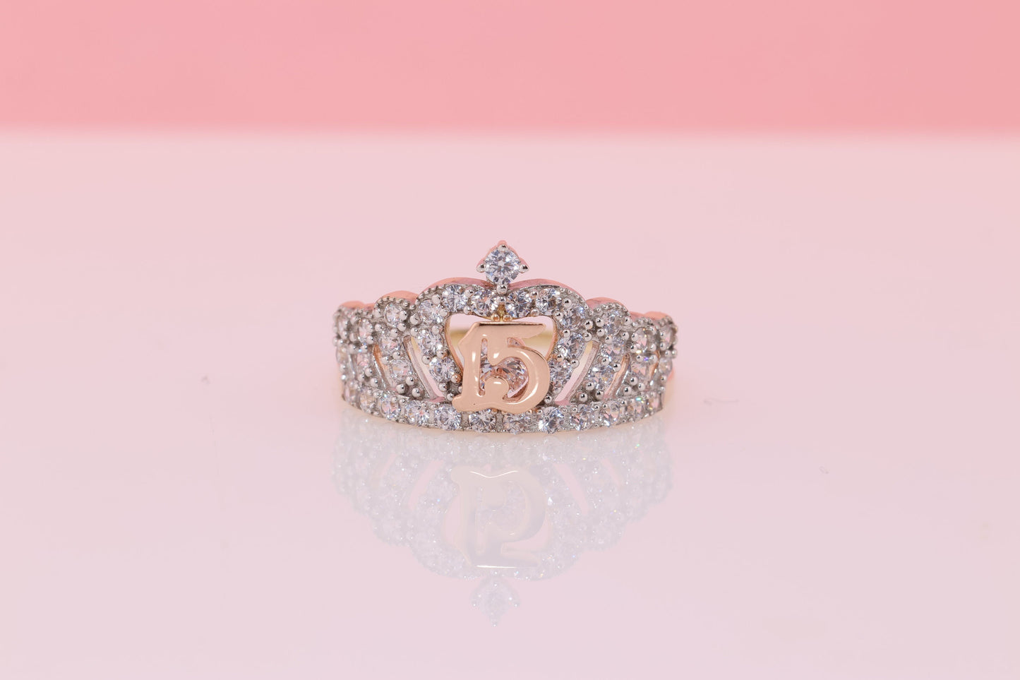 14K Gold 15 Anos Quinceanera Crown Ring WW