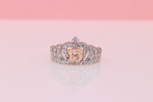 14K Gold 15 Anos Quinceanera Crown Ring WW