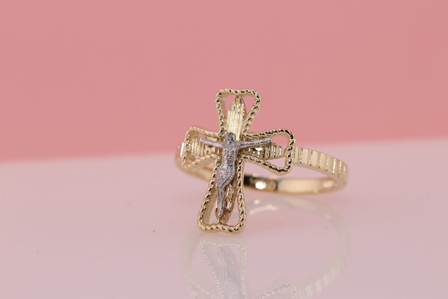 14k Solid Gold Jesus Cross Ring