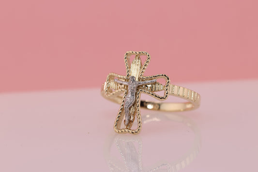 14k Solid Gold Jesus Cross Ring