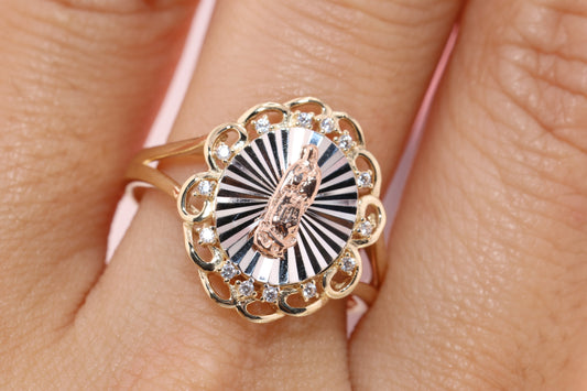 14k Solid Gold Virgin Mary Virgen Maria Lady Guadalupe Ring SS