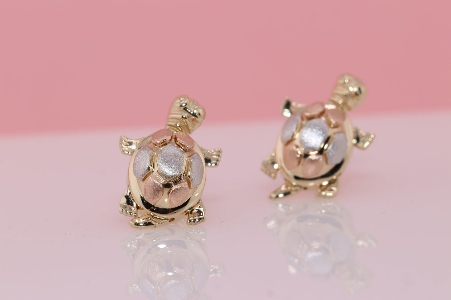 14k Solid Gold Sea Turtle Tortoise Lucky Push Back Stud Earrings