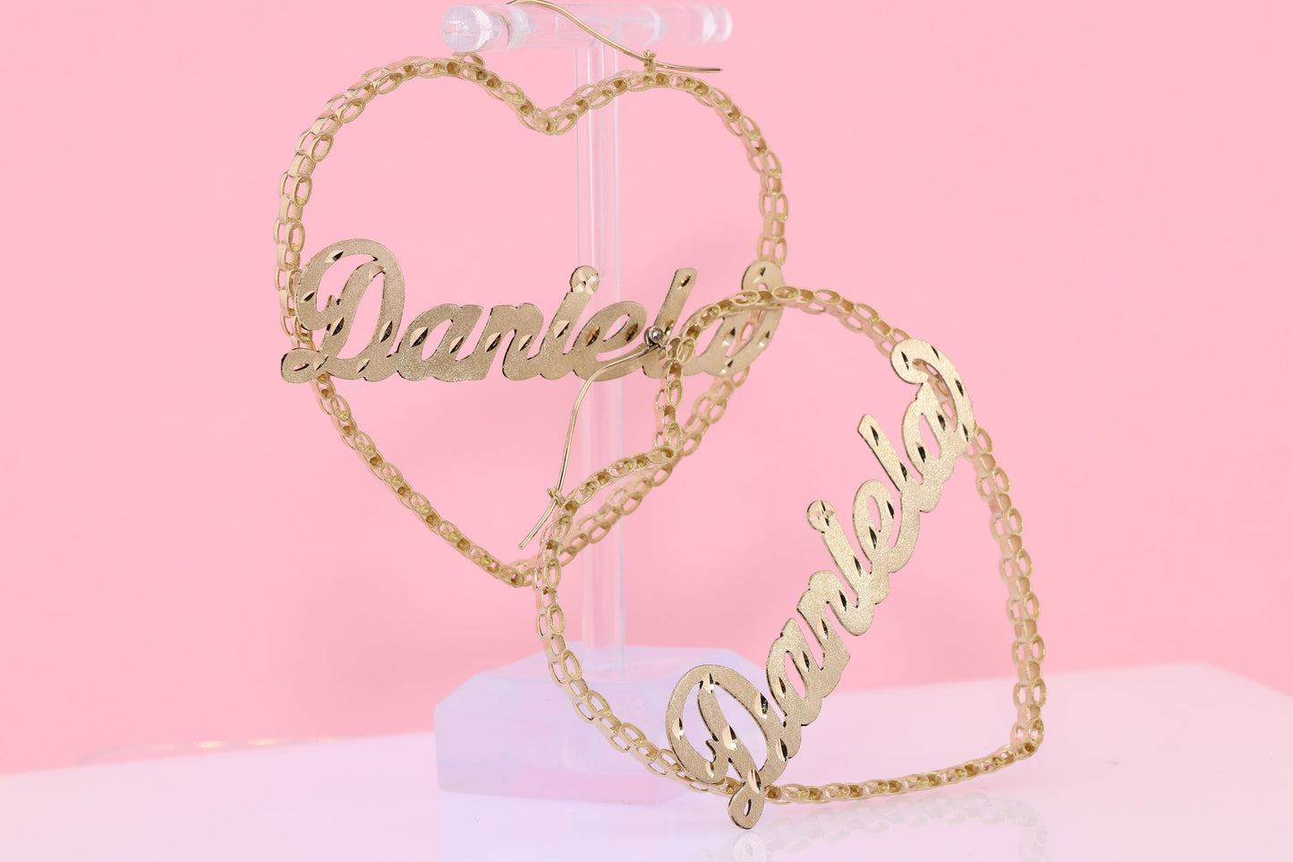 10k 14k Real Solid Gold Personalized Rollie Heart Hoop Earrings