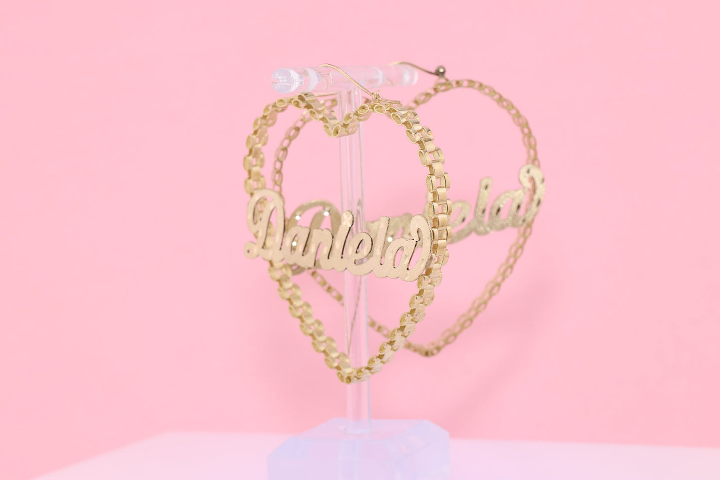 10k 14k Real Solid Gold Personalized Rollie Heart Hoop Earrings