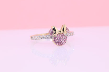 14k Yellow Gold Pink CZ Mouse Ring