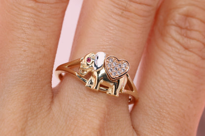 14k Gold Cubic Zirconia Elephant Ring E