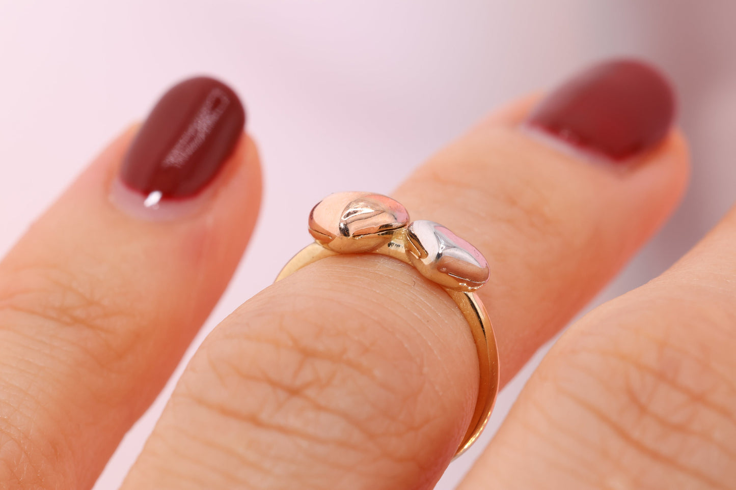 14k Gold Double Heart Midi/Toe Ring Adjustable Band