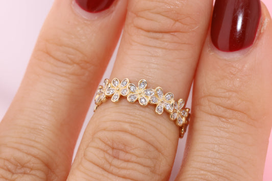 14k Gold Flower Toe/Midi Ring Adjustable Band