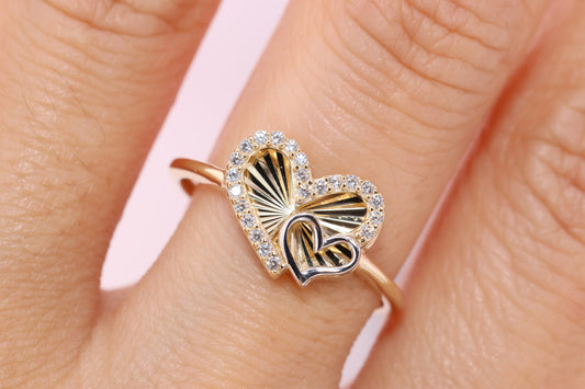 14K Solid Gold Heart CZ Ring F
