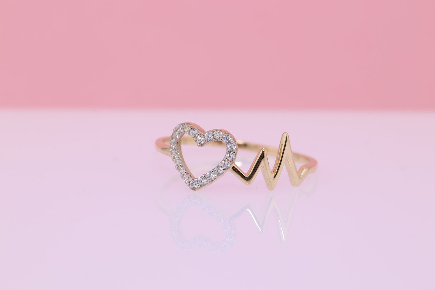 14K Solid Gold Heart CZ Ring E