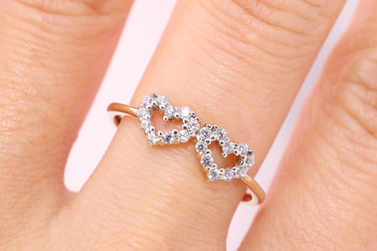 14K Solid Gold Heart CZ Ring B