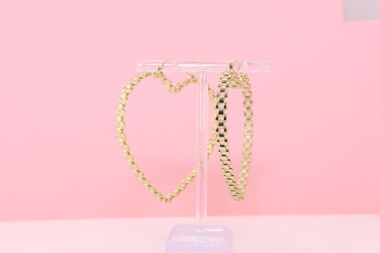 10k Rolex Style Band Heart 5mm Hoop Earrings-3 Sizes
