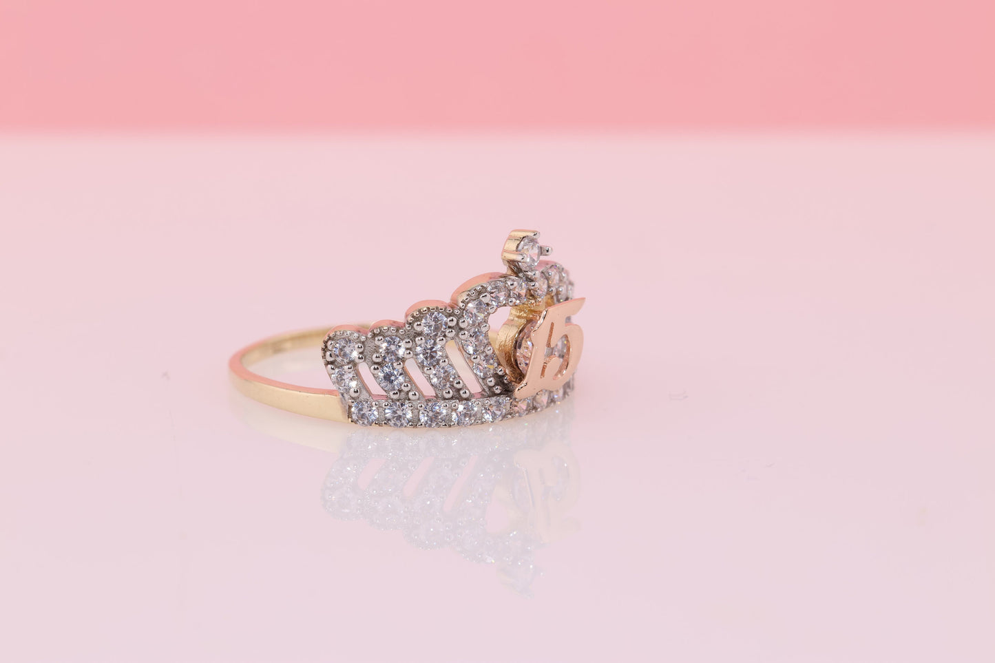 14K Gold 15 Anos Quinceanera Crown Ring WW