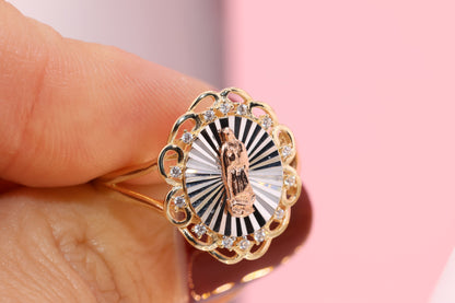 14k Solid Gold Virgin Mary Virgen Maria Lady Guadalupe Ring SS