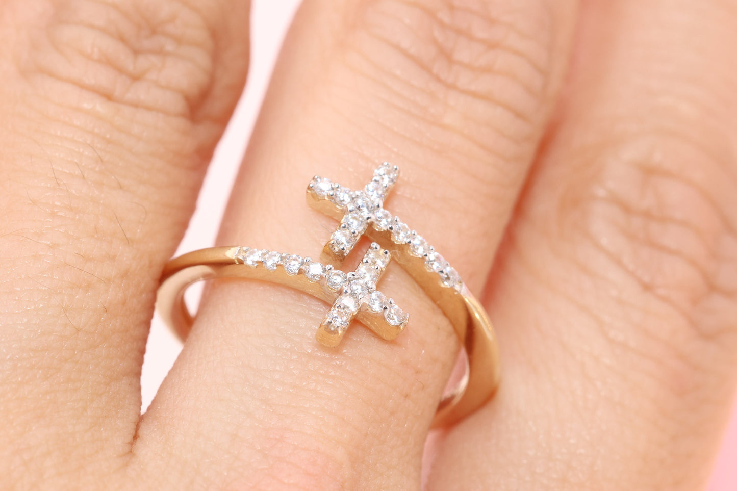 14k Yellow Gold Cross CZ Ring