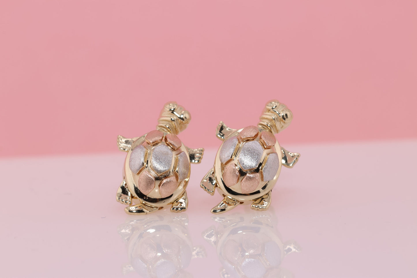 14k Solid Gold Sea Turtle Tortoise Lucky Push Back Stud Earrings