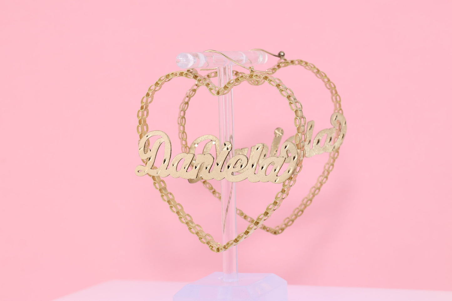 10k 14k Real Solid Gold Personalized Rollie Heart Hoop Earrings