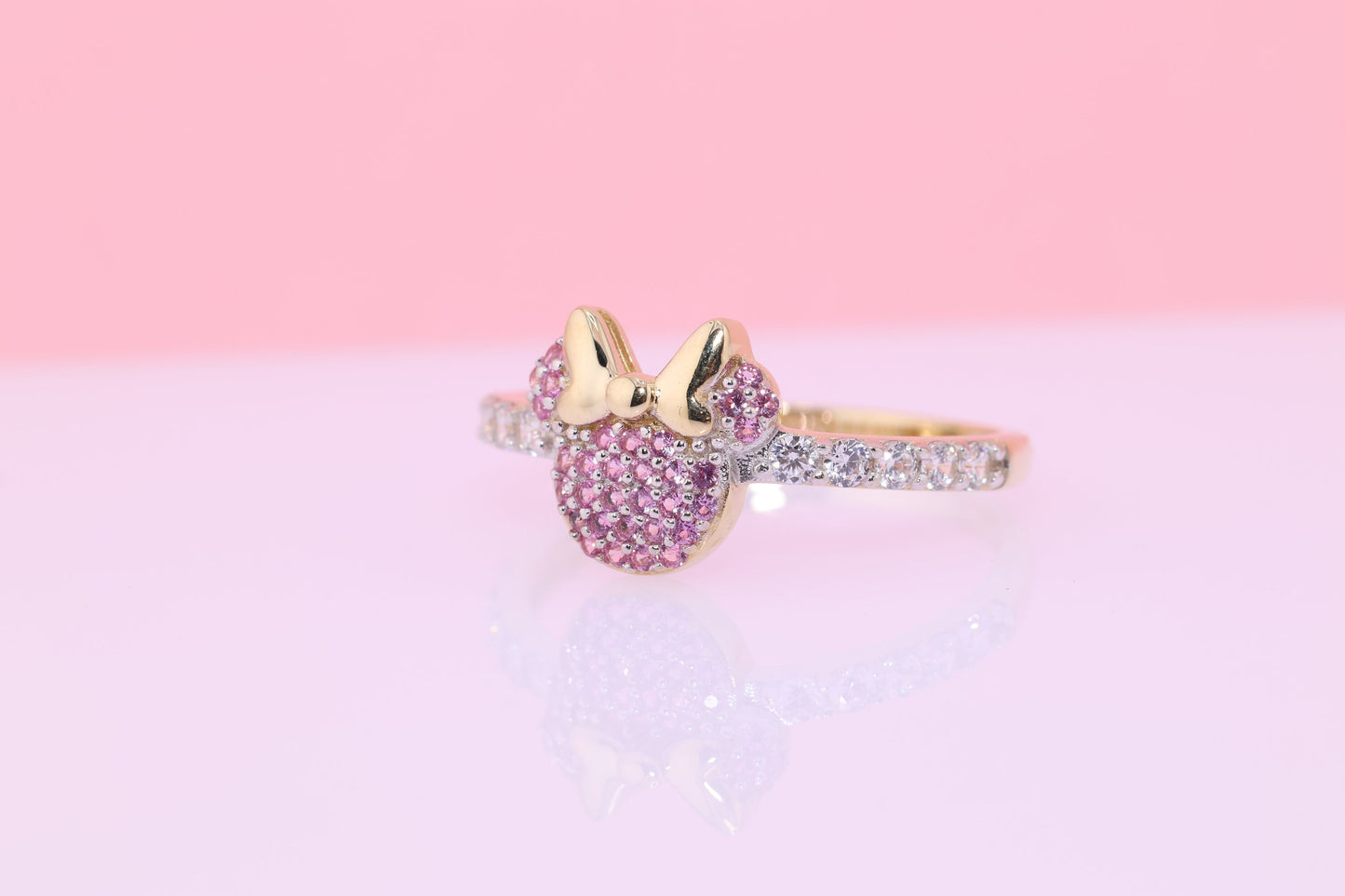 14k Yellow Gold Pink CZ Mouse Ring