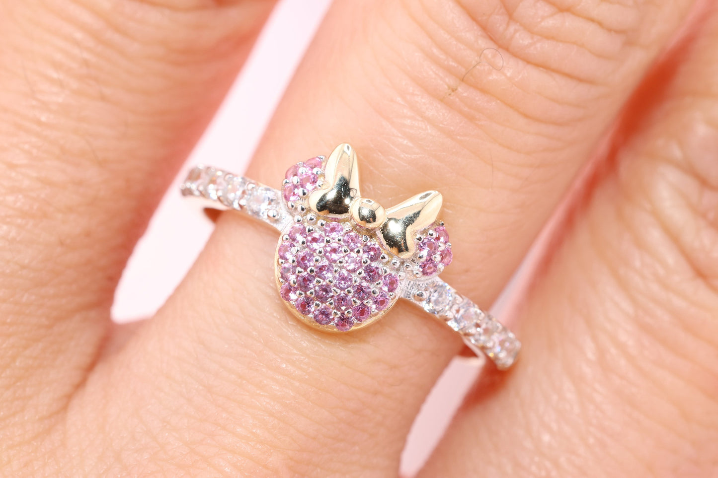 14k Yellow Gold Pink CZ Mouse Ring