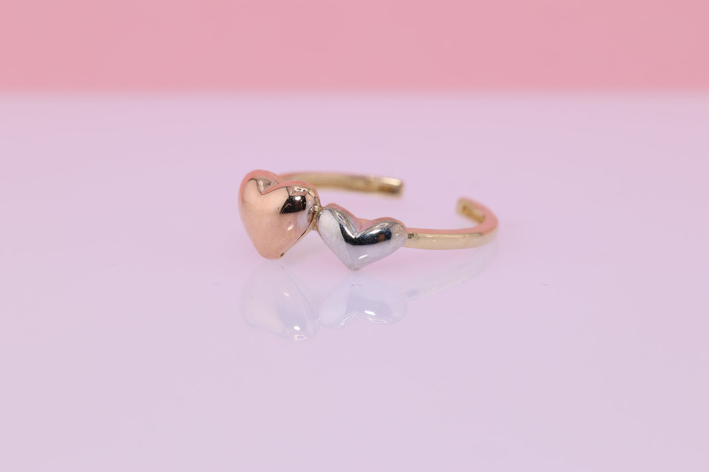 14k Gold Double Heart Midi/Toe Ring Adjustable Band