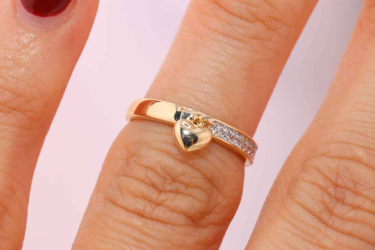 14k Gold Heart CZ Toe/Midi Ring Adjustable Band B