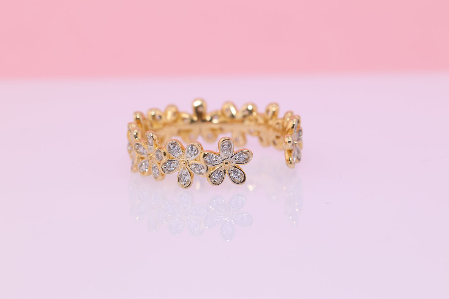 14k Gold Flower Toe/Midi Ring Adjustable Band