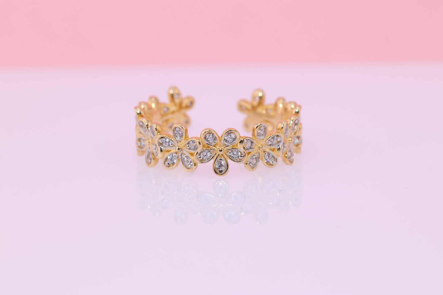 14k Gold Flower Toe/Midi Ring Adjustable Band