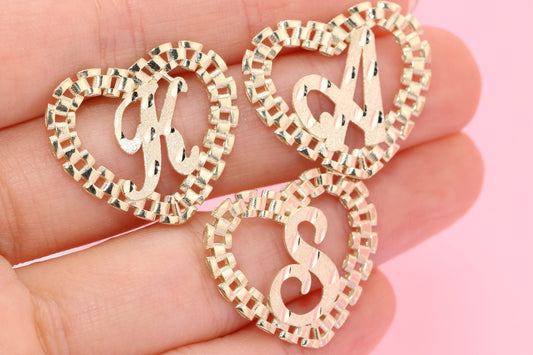 10k Rolex Style Heart Diamond cut Initial Earrings