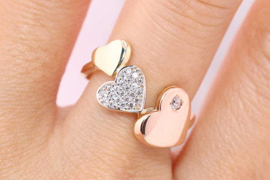 14K Solid Gold Heart CZ Ring G