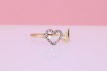14K Solid Gold Heart CZ Ring E