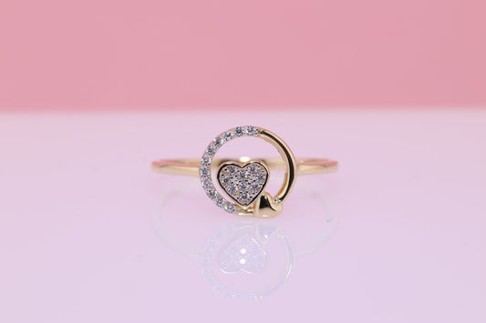 14K Solid Gold Heart CZ Ring D