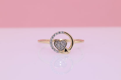14K Solid Gold Heart CZ Ring D