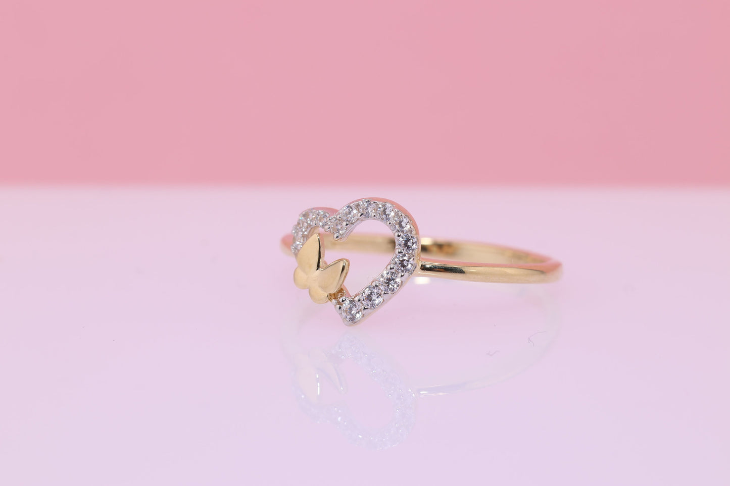14K Solid Gold Heart CZ Ring C