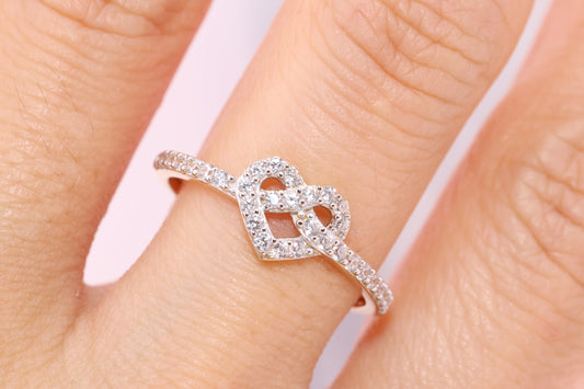 14K Solid Gold Heart Infinity CZ Ring