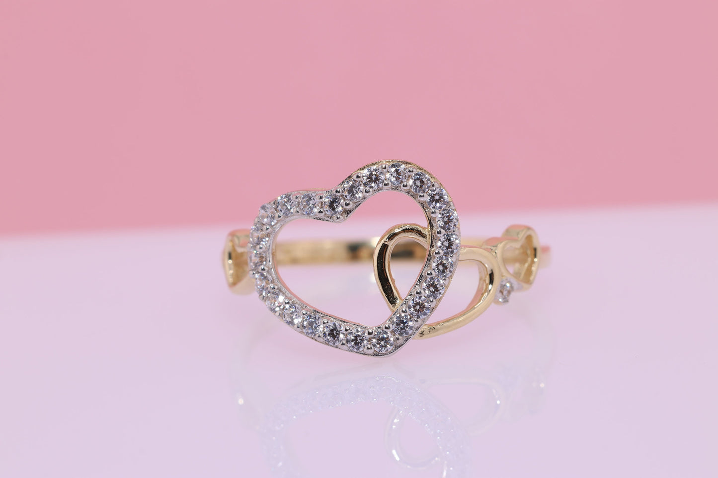 14K Solid Gold CZ Heart Ring B