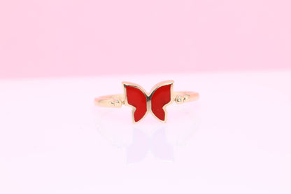 14k Two Side CZ Color Butterfly Ring
