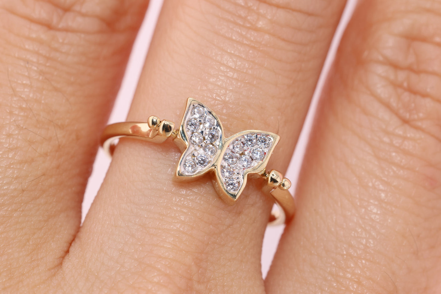 14k Two Side CZ Color Butterfly Ring